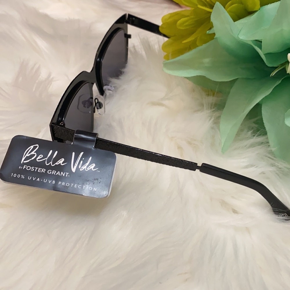Metal Textured Square Framed Black Sunglasses By Bella Vita NEW! - Picture 4 of 5